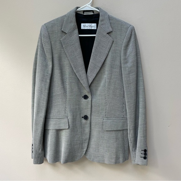 MaxMara Jackets & Blazers - Max Mara Made in Italy Wool Linen Blend Gray Black White Textured Blazer Size 10